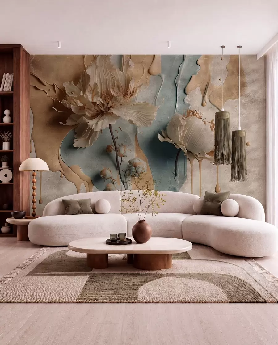 wall murals Flowers and paint streaks u95662