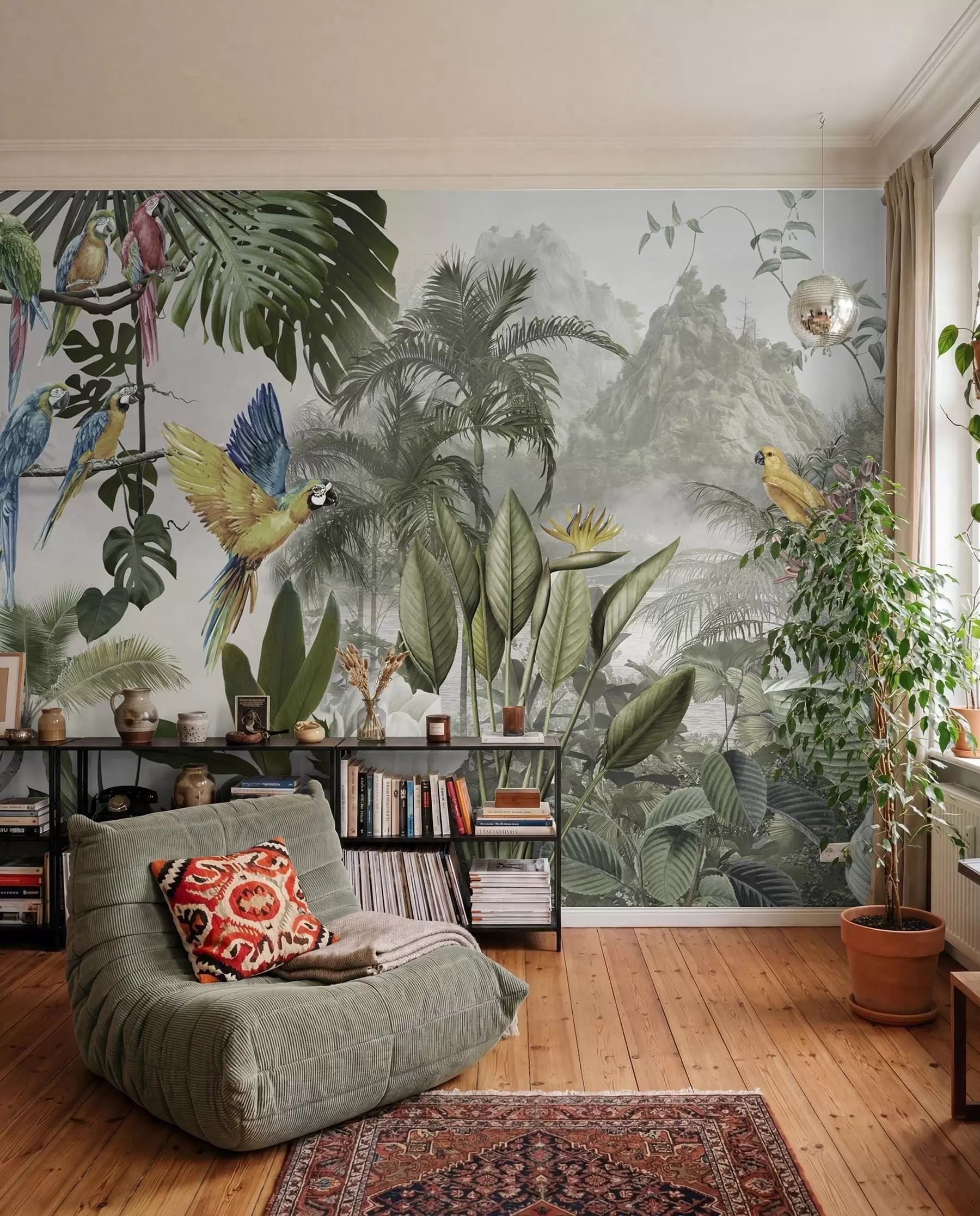 wall murals Parrots among Palm Fronds u95693