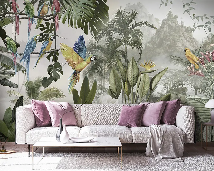 wall murals Parrots in the rainforest u95693