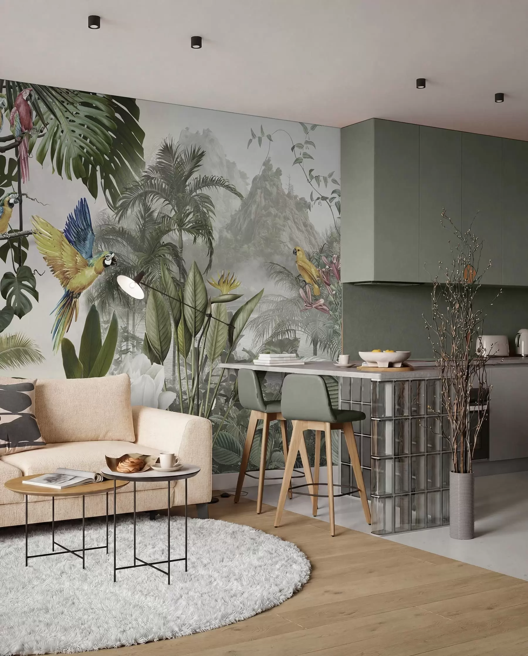 wall murals Parrots among Palm Fronds u95693