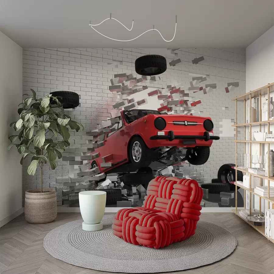 3D Red Car Vehicle Garage Self-adhesive Removable Wallpaper Murals Wall