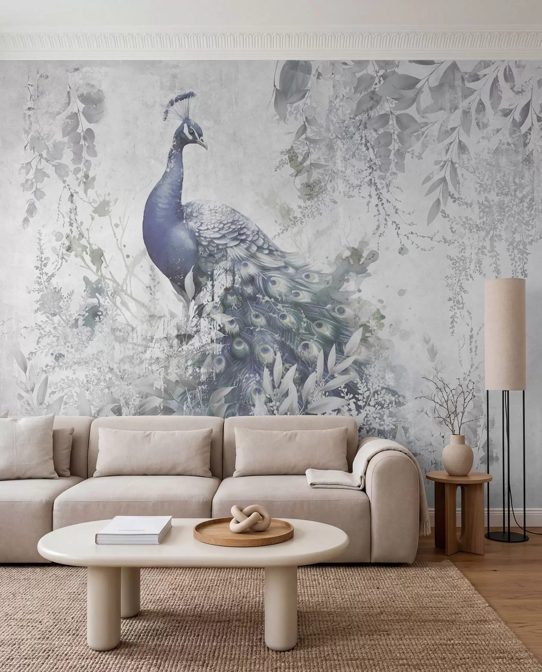 wall murals Peacock in Silver Foliage u96727