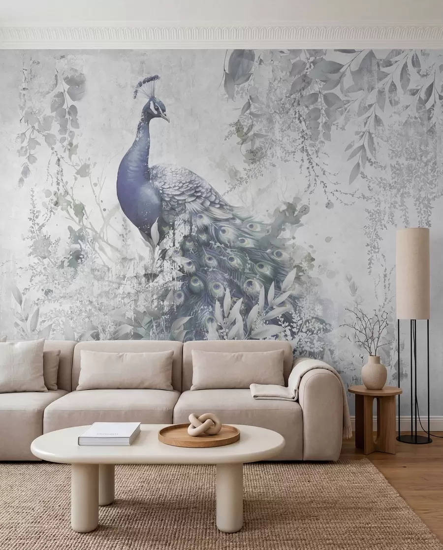 wall murals Peacock in Silver Foliage u96727