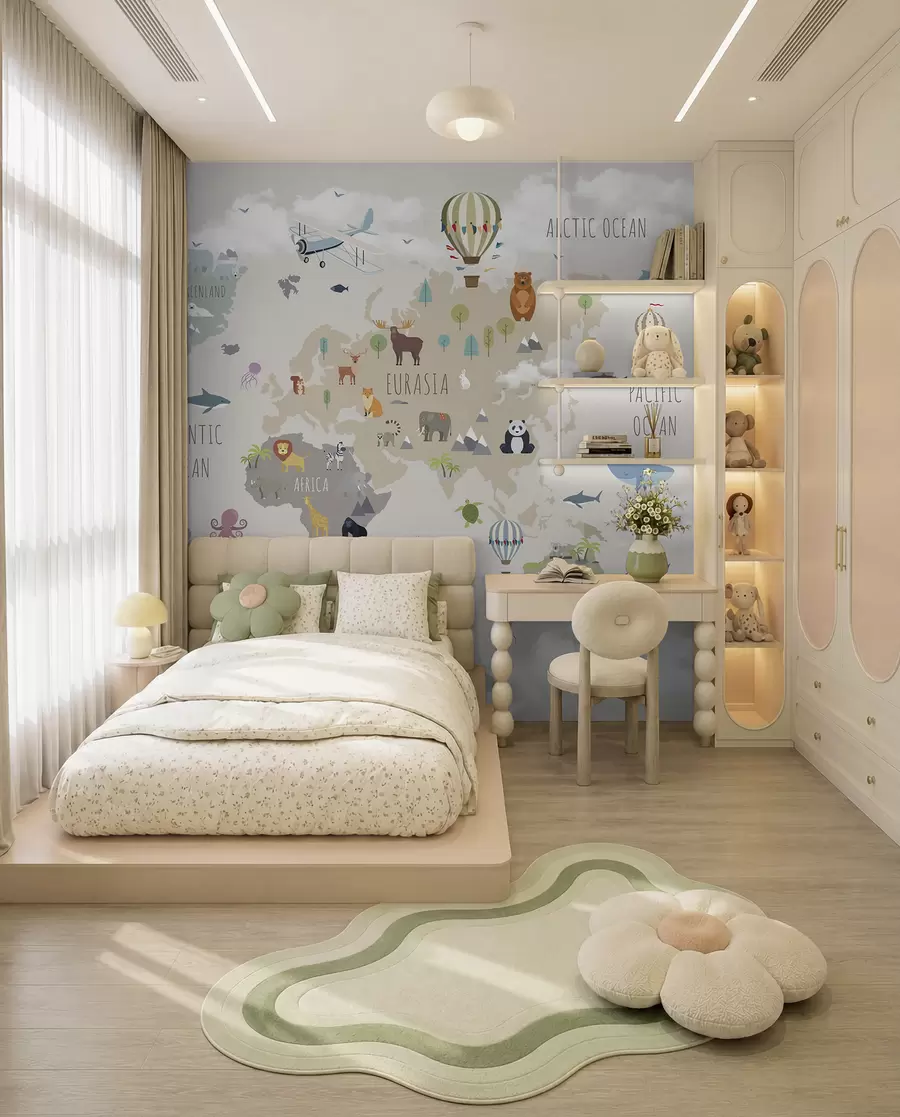 wall murals World map with animals and balloons u96461
