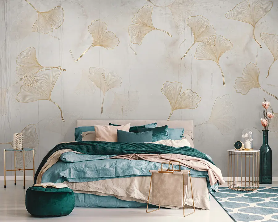 wall murals Ginkgo leaves in beige tones u96467