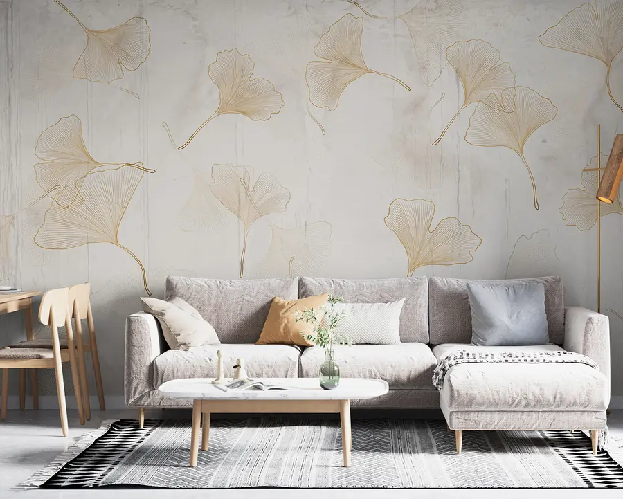 wall murals Ginkgo leaves in beige tones u96467