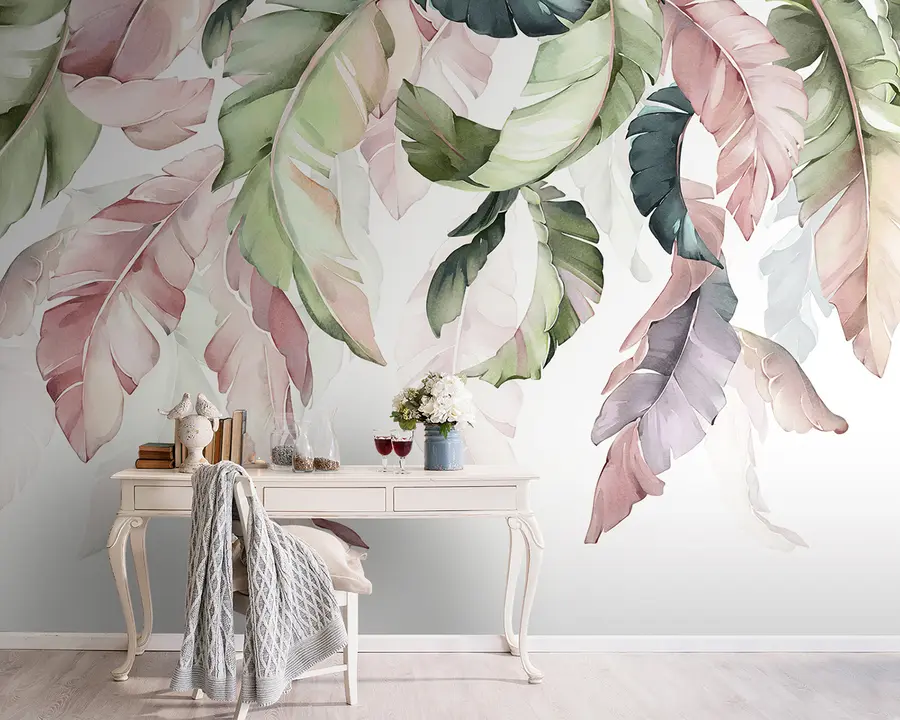 wall murals watercolor banana leaves u96557
