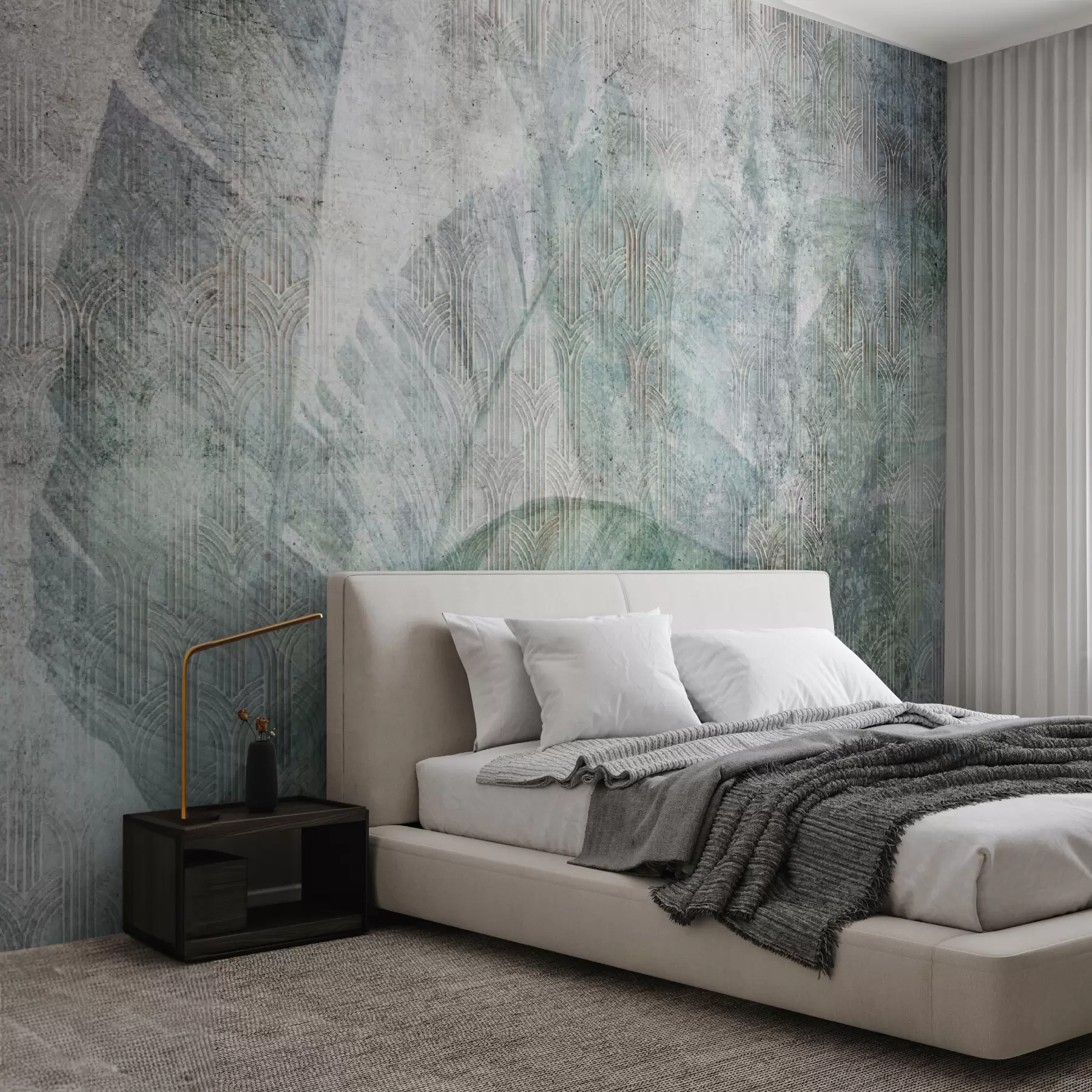 wall murals Big green banana leaves and marble texture u96927