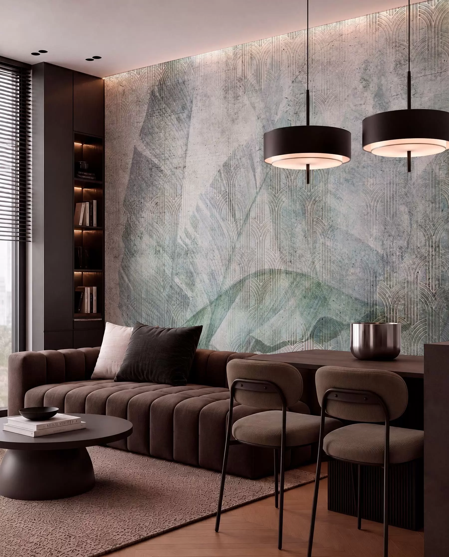 wall murals Big green banana leaves and marble texture u96927