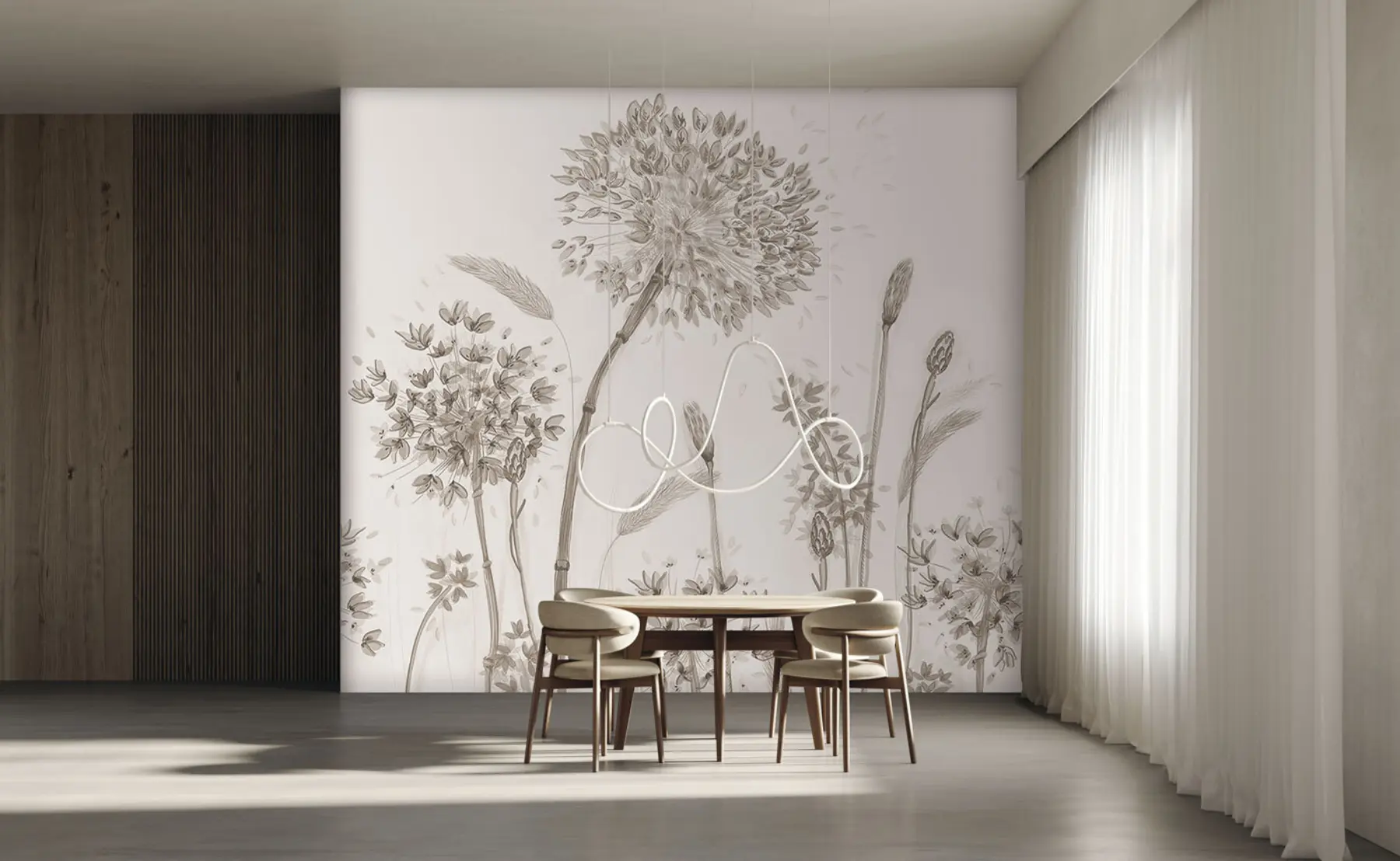 wall murals Large meadow flowers of dandelions monochrome style loft minimalism u96934