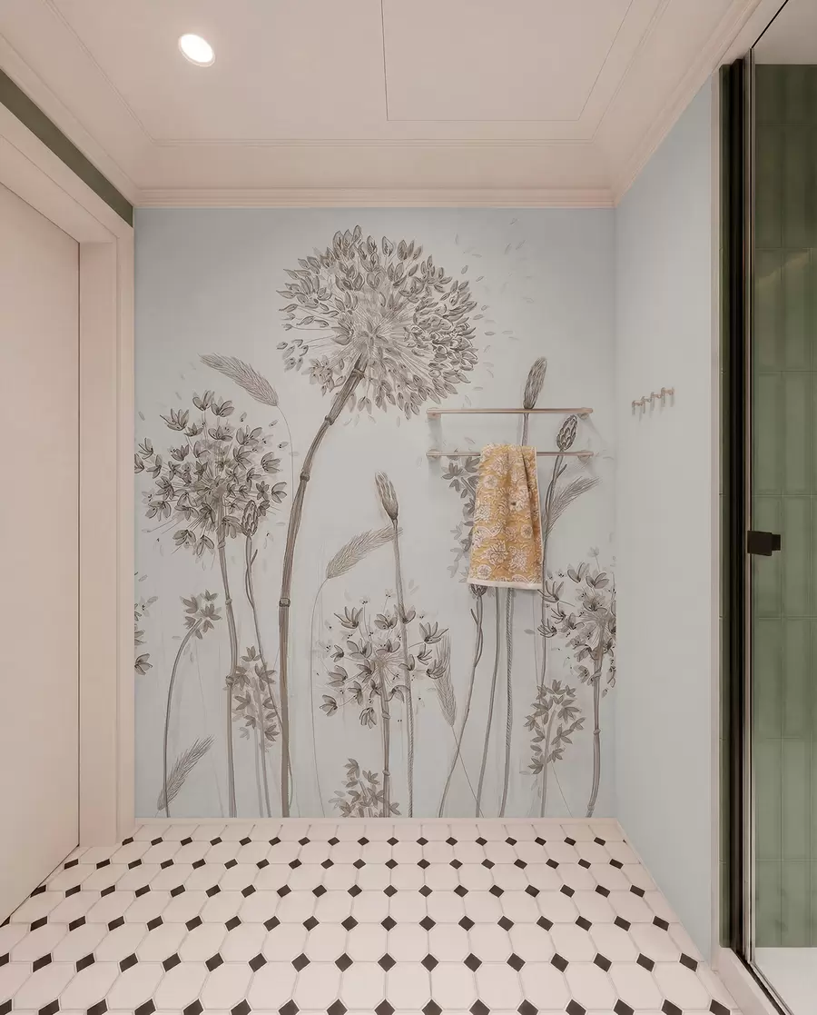 wall murals Large meadow flowers of dandelions monochrome style loft minimalism u96934