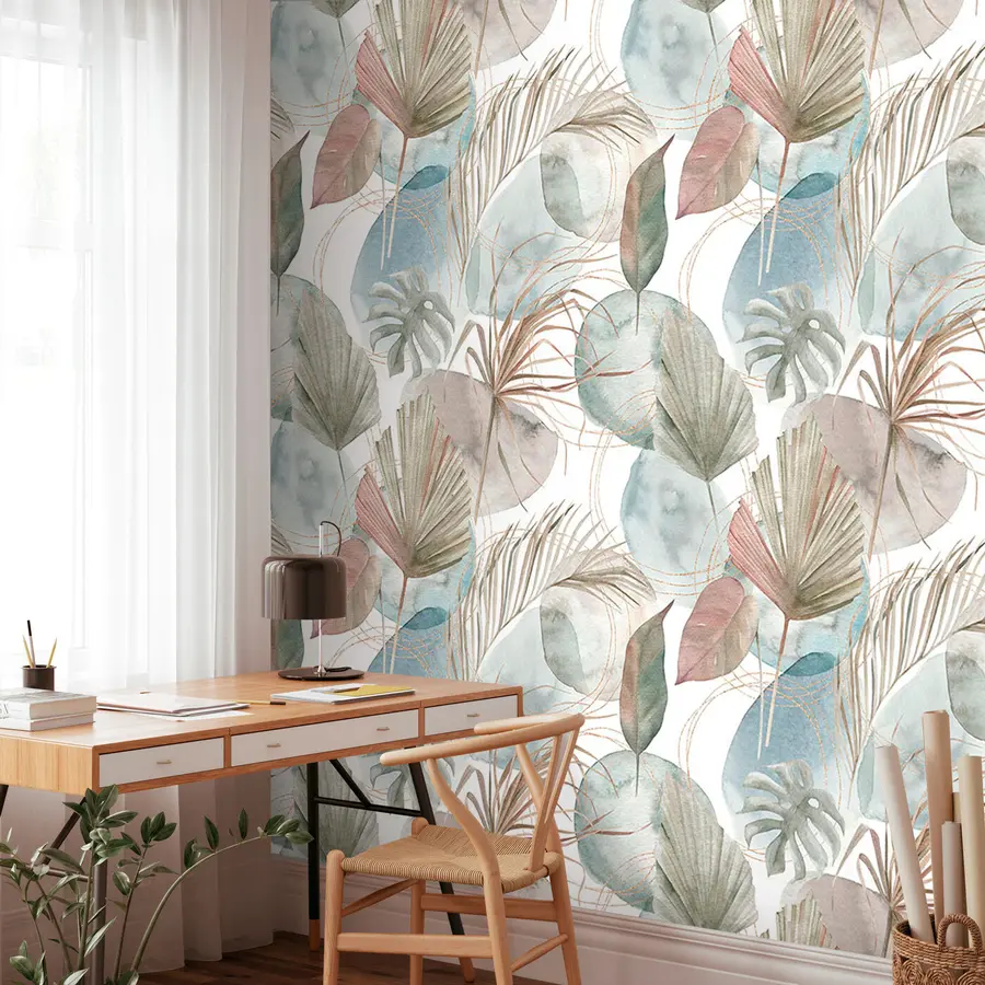 wall murals Abstract scandinavian print with tropical leaves u97002