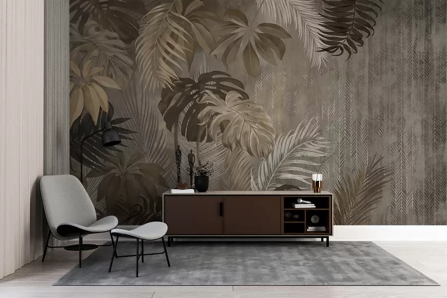 wall murals Tropical leaves in grunge style u97012