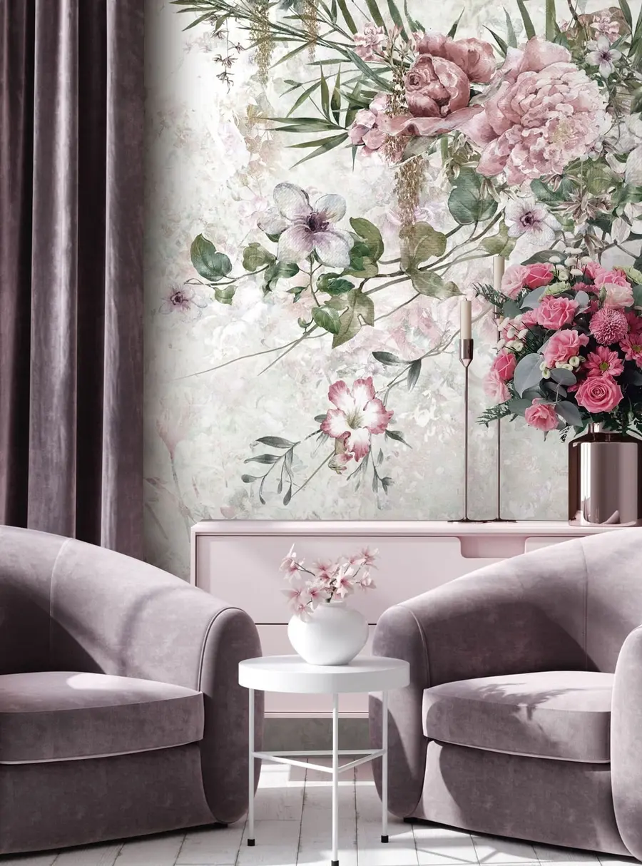 wall murals Vintage flowers on a marmur wall u97046