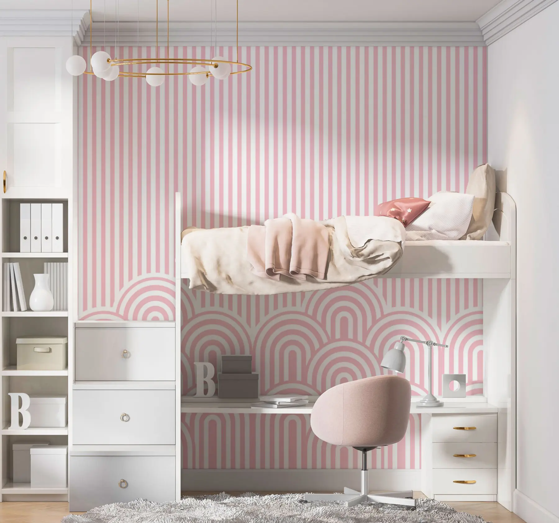 wall murals Pink striped wallpaper for girls u97140