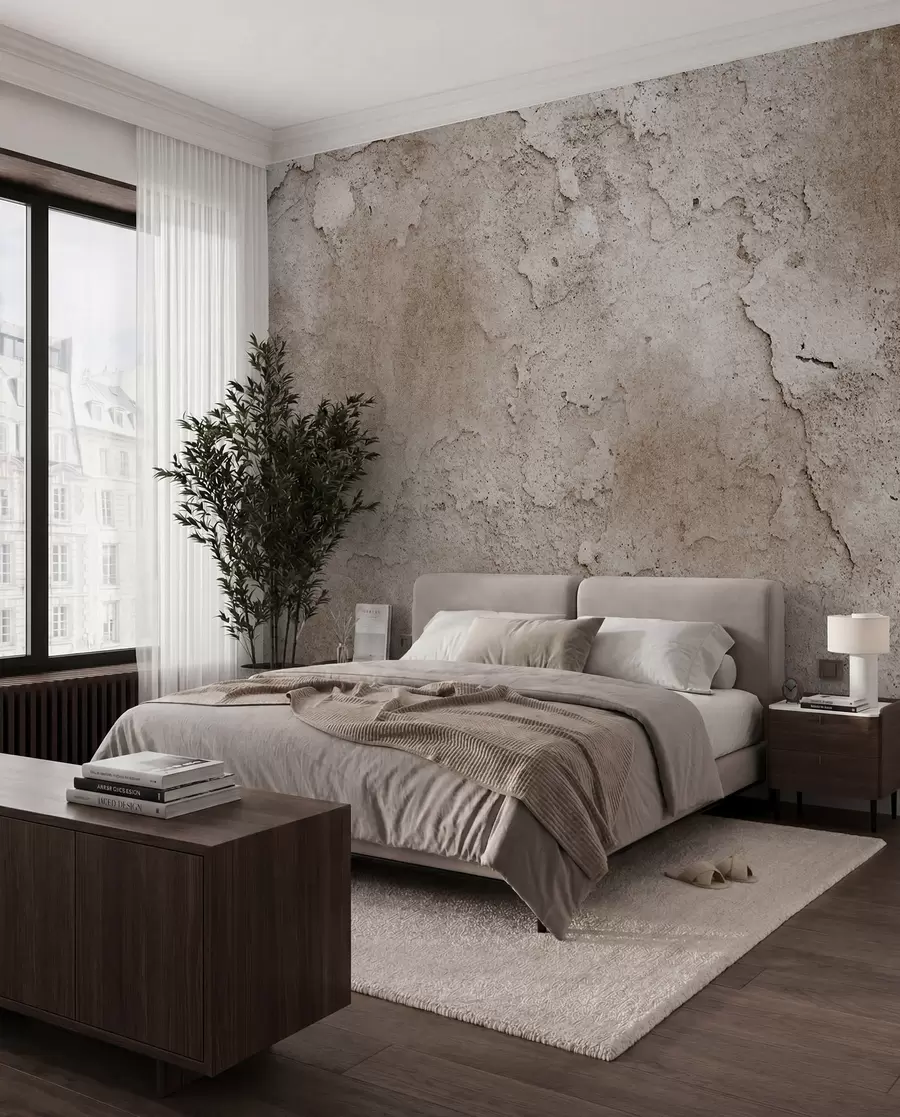 wall murals Brown concrete wall with rough edges u97237