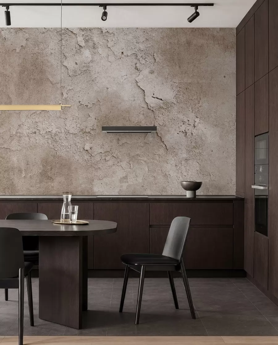 wall murals Brown concrete wall with rough edges u97237