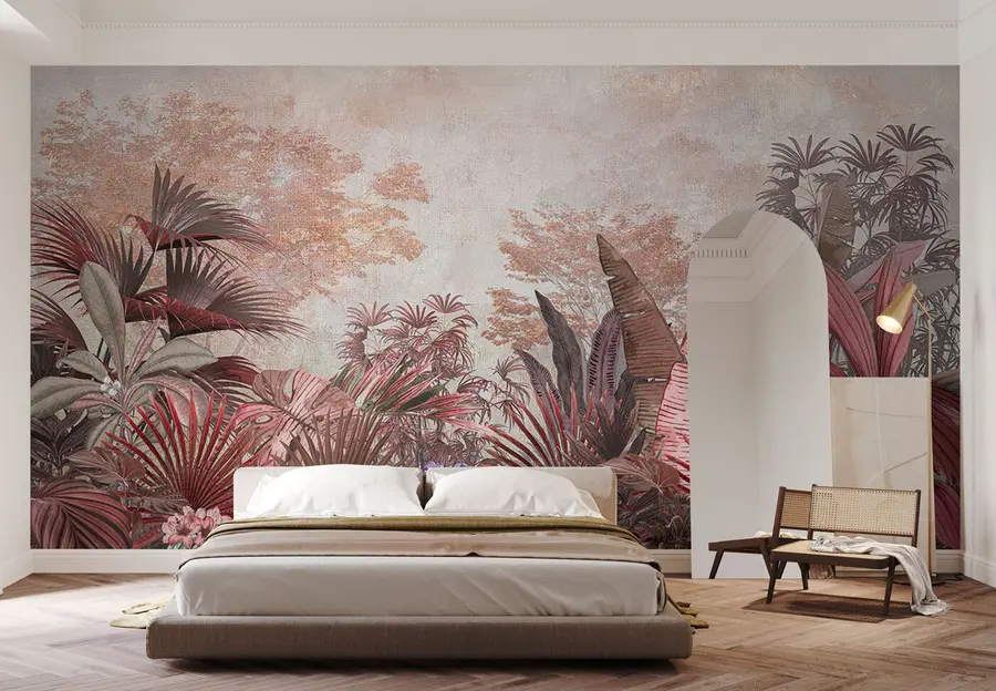wall murals Illustration from vintage tropical wallpaper with exotic palm foliage u97104
