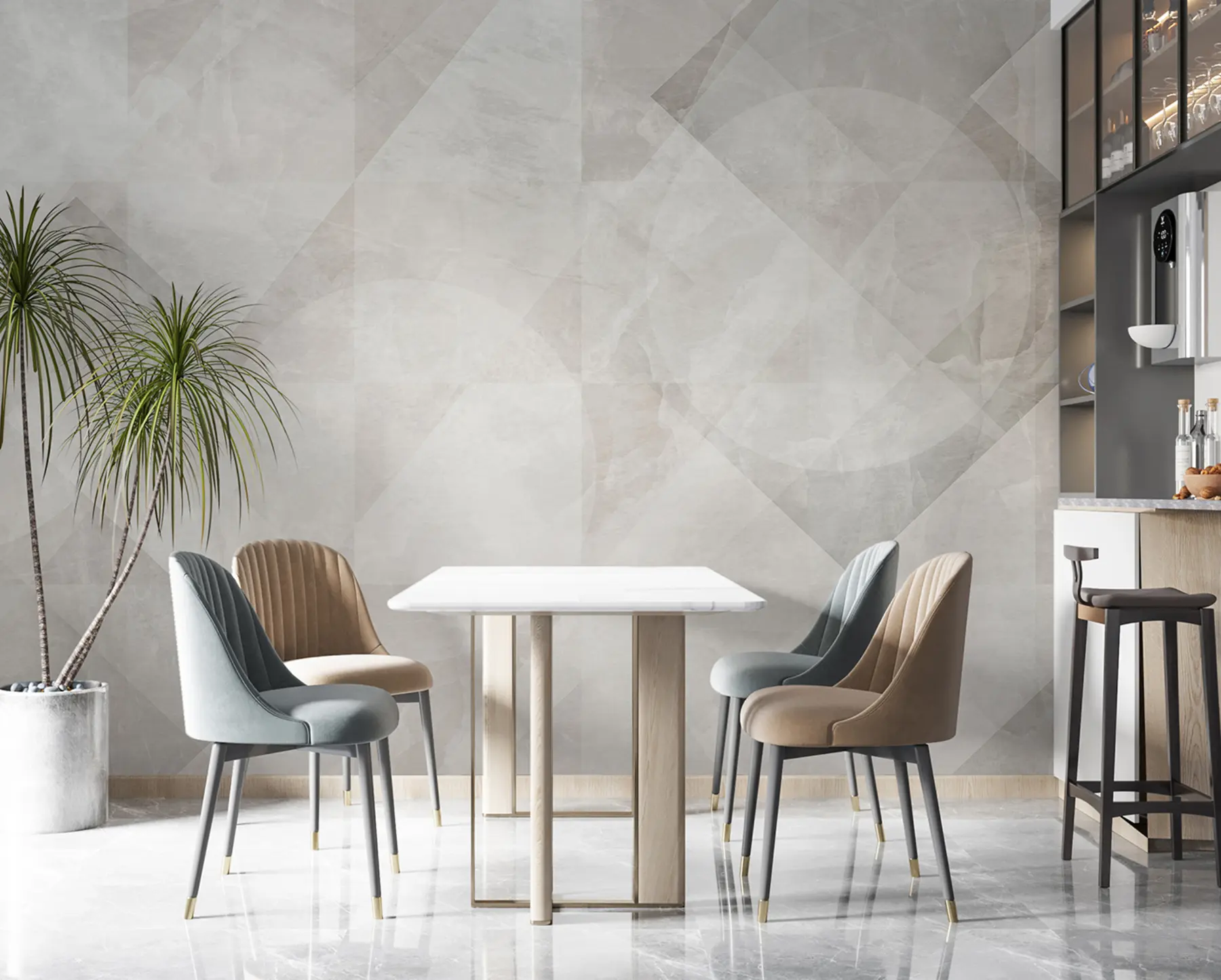 wall murals Geometric abstraction on a marble background in pastel colors u97269
