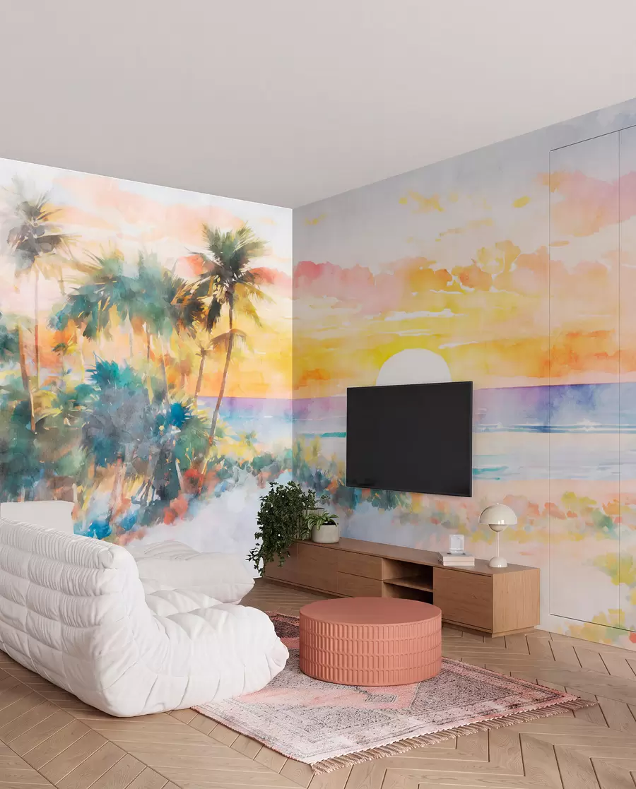 wall murals Palm Sunset in Watercolour u97312