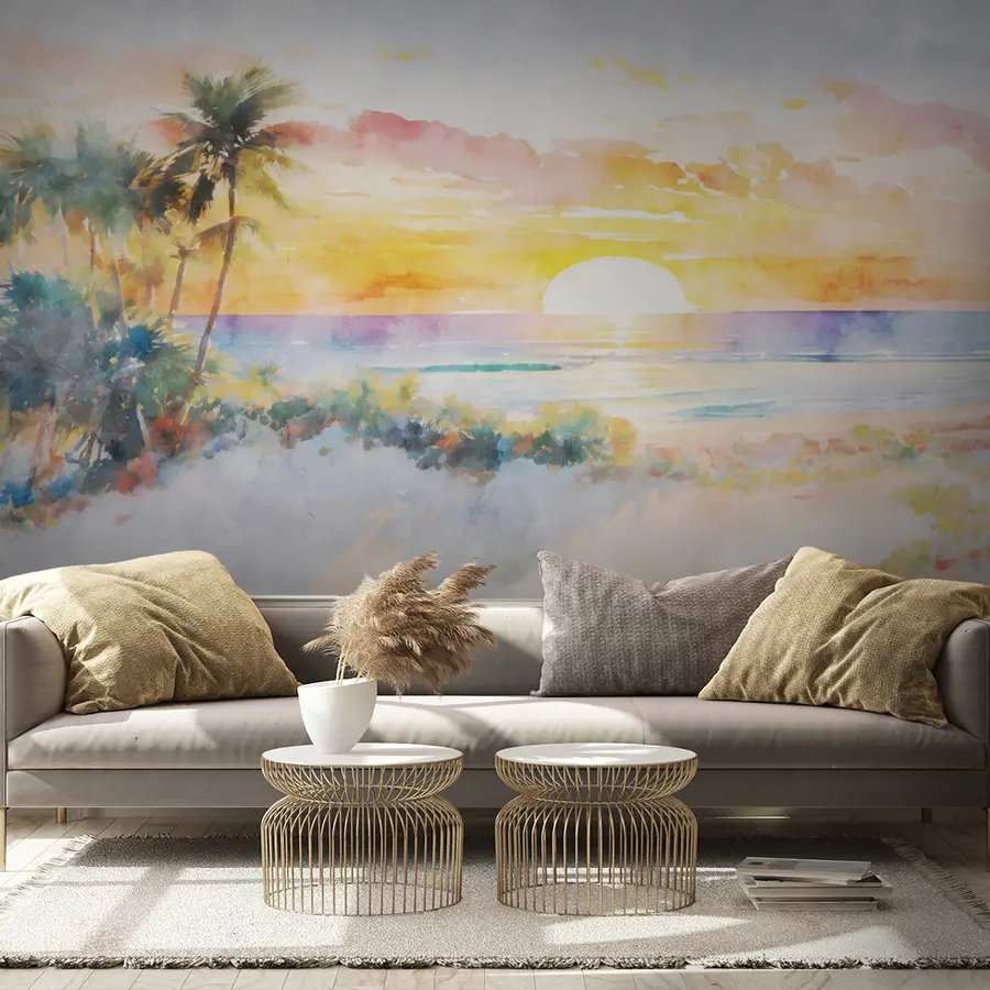 wall murals Palm trees and sunset on the beach u97312