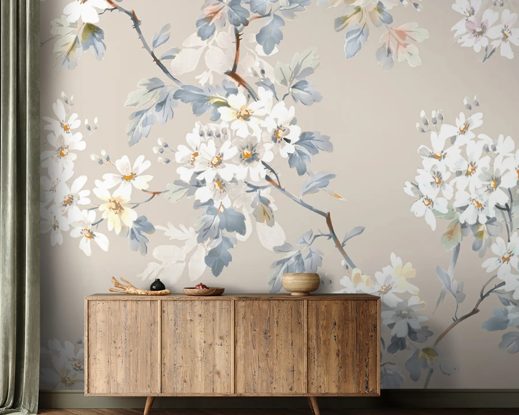 wall murals Hand-painted flowers and butterflies with watercolors u97114