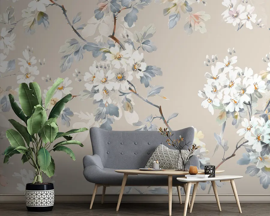 wall murals Hand-painted flowers and butterflies with watercolors u97114