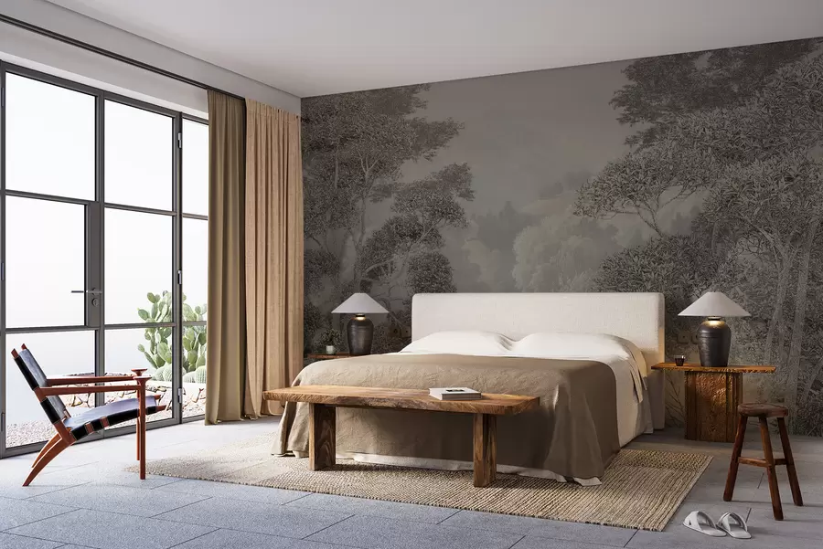 wall murals Tropical forest in gray tones u97396