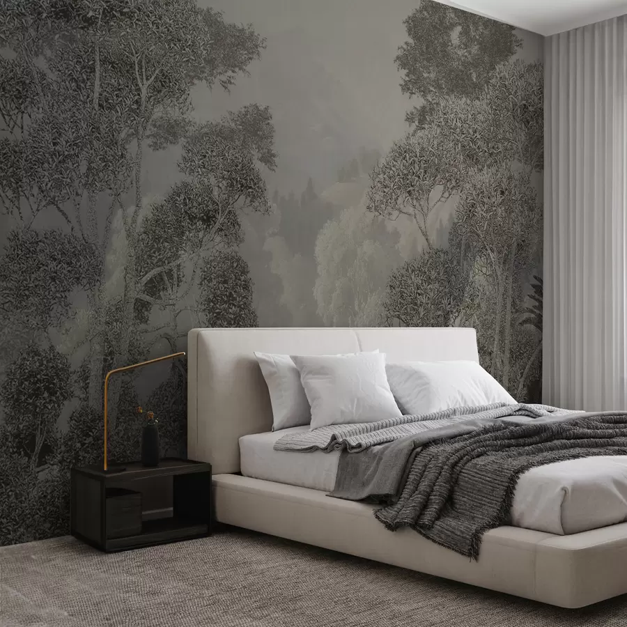 wall murals Tropical forest in gray tones u97396