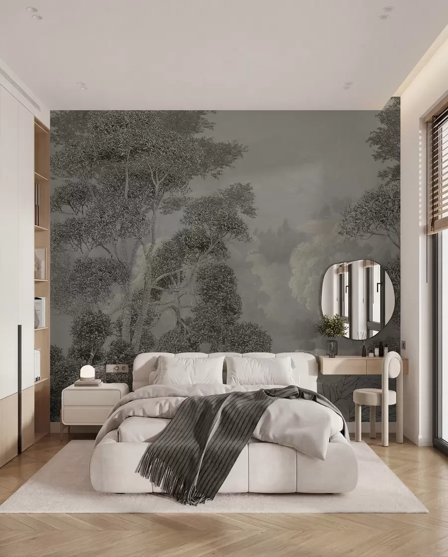 wall murals Tropical forest in gray tones u97396