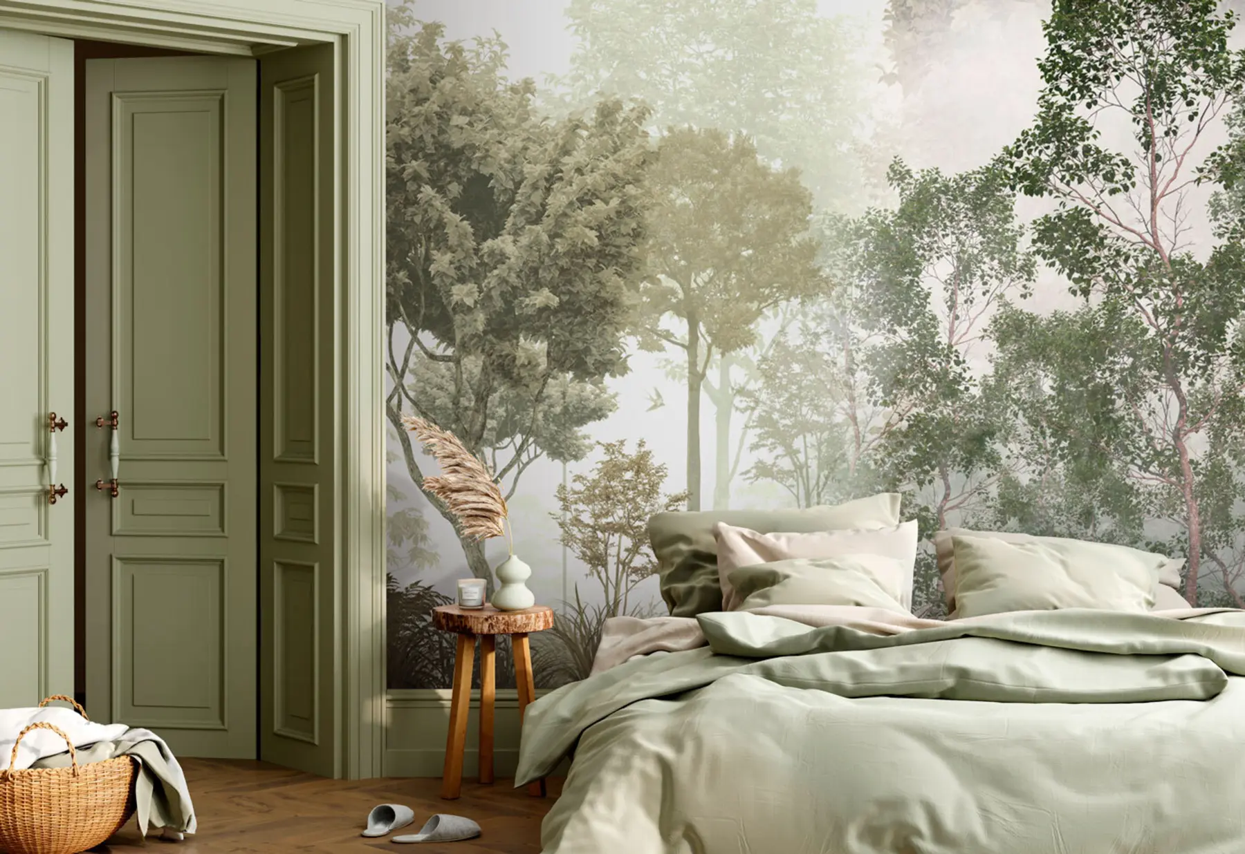 wall murals Tropical trees and leaves in a misty forest u97402