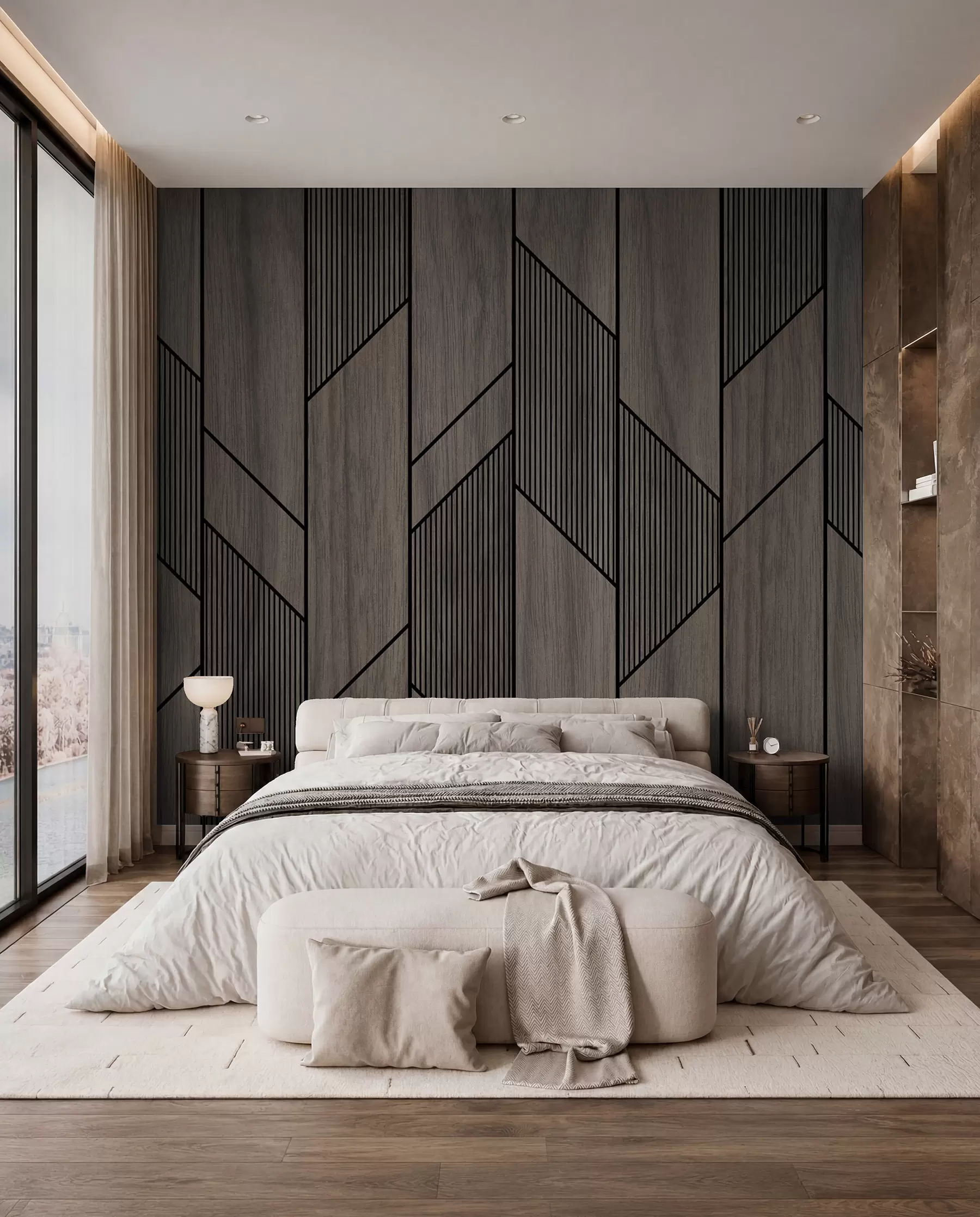 wall murals Dark Timber Geometry u97427