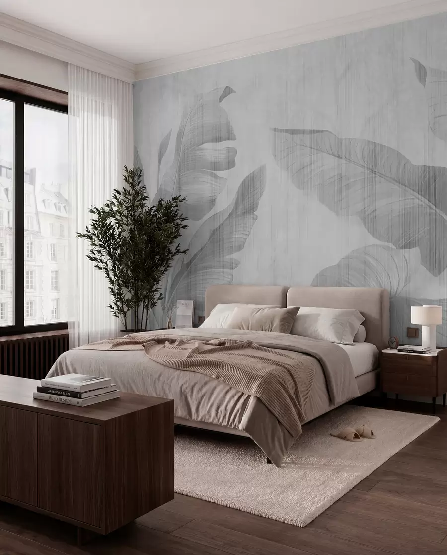wall murals Tropical grunge leaves in gray u00299v3