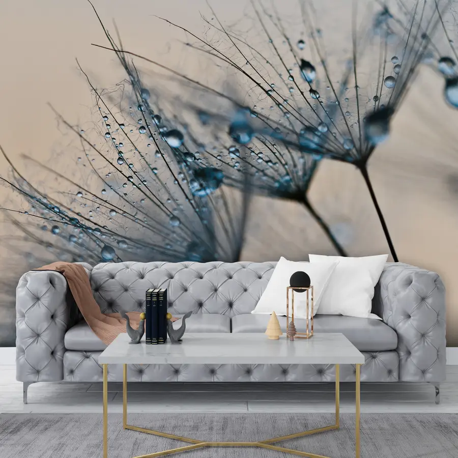 wall murals Dandelions with blue water drops u57557v1