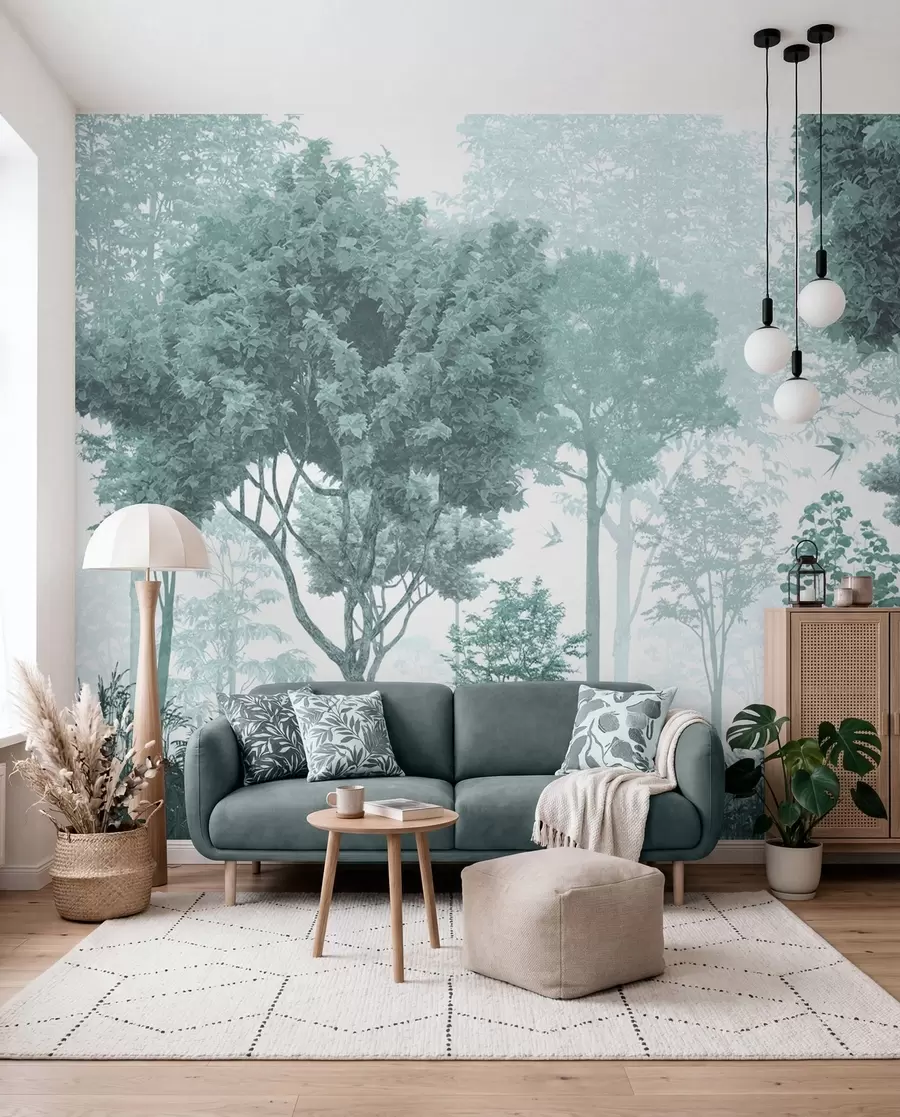 wall murals Forest Clearing in Teal u72134v3