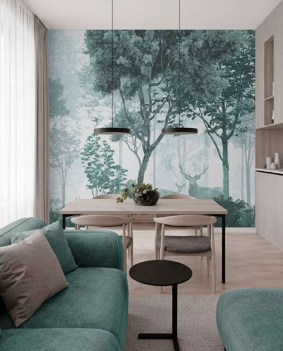 wall murals Forest Clearing in Teal u72134v3