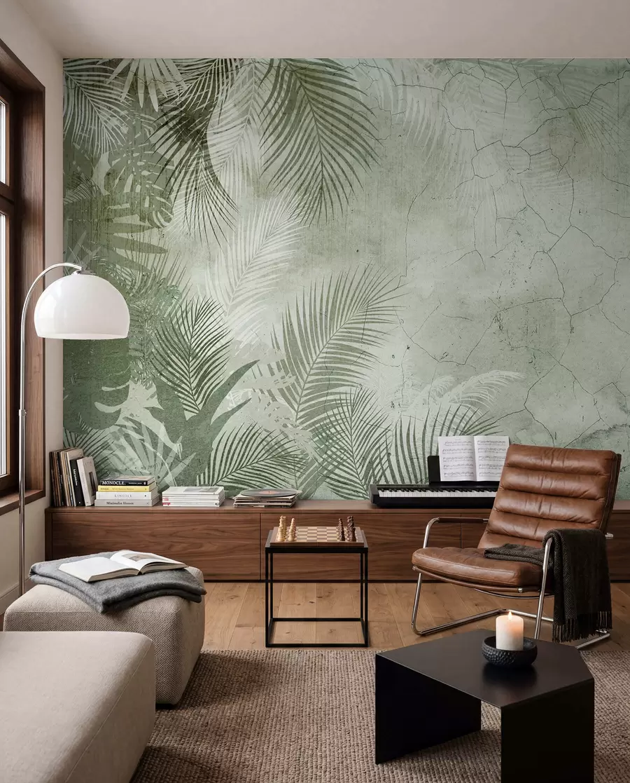 wall murals Green 3D leaves in grunge style u73583v3