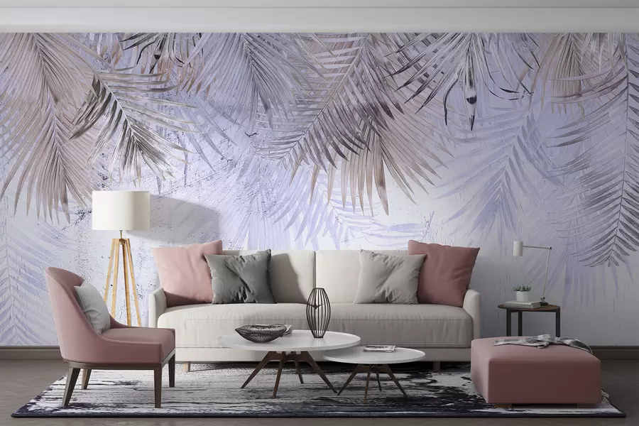 wall murals Purple tropical leaves in grunge style u93843v1