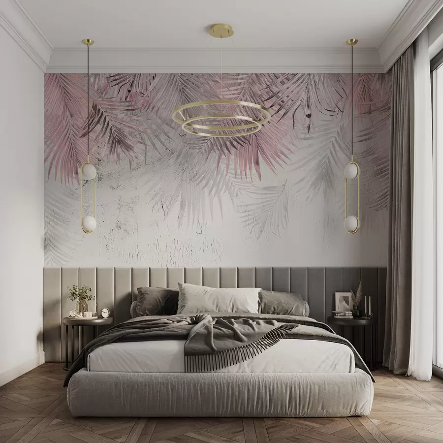 wall murals Pink tropical leaves in grunge style u93843v2