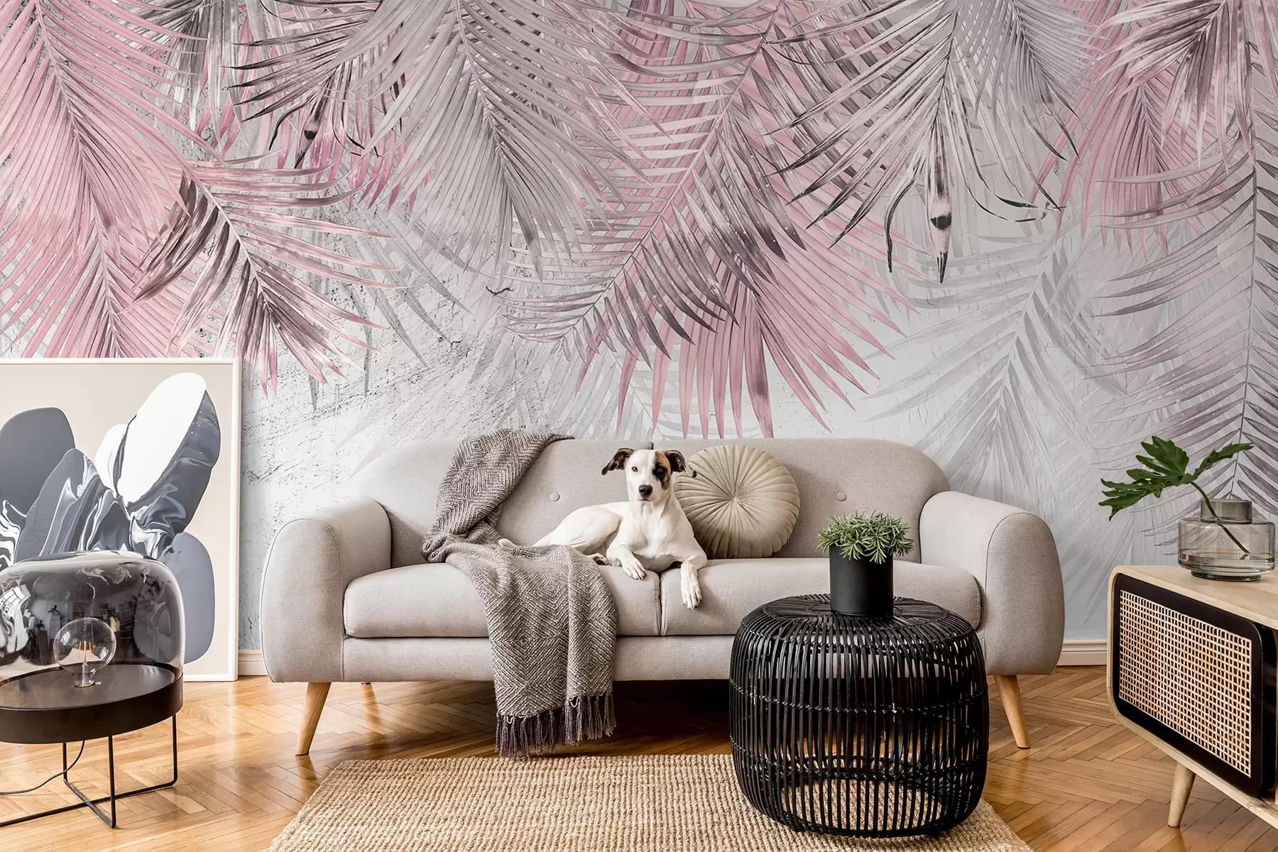 wall murals Pink tropical leaves in grunge style u93843v2