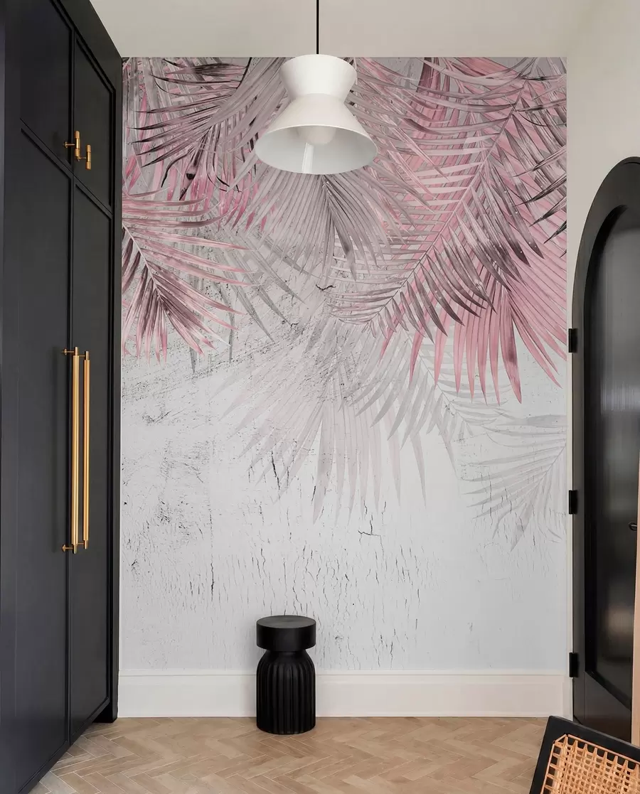 wall murals Pink tropical leaves in grunge style u93843v2