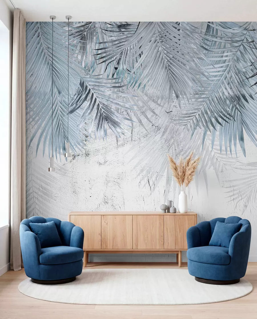 wall murals Blue tropical leaves in grunge style u93843v3