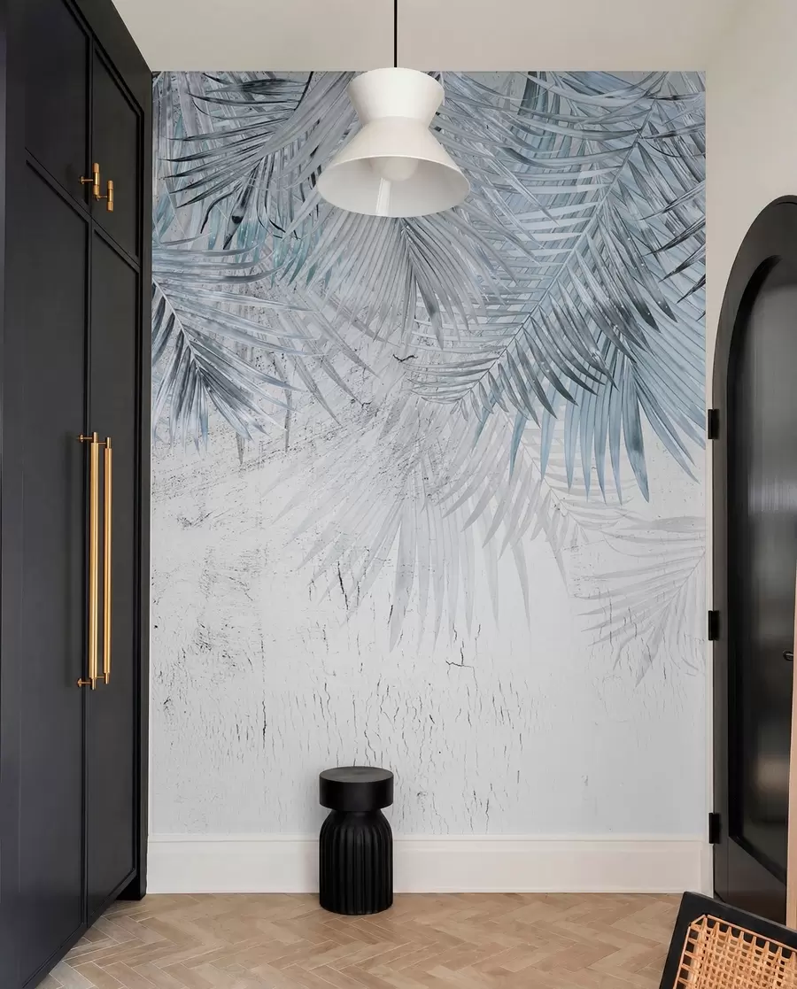 wall murals Blue tropical leaves in grunge style u93843v3