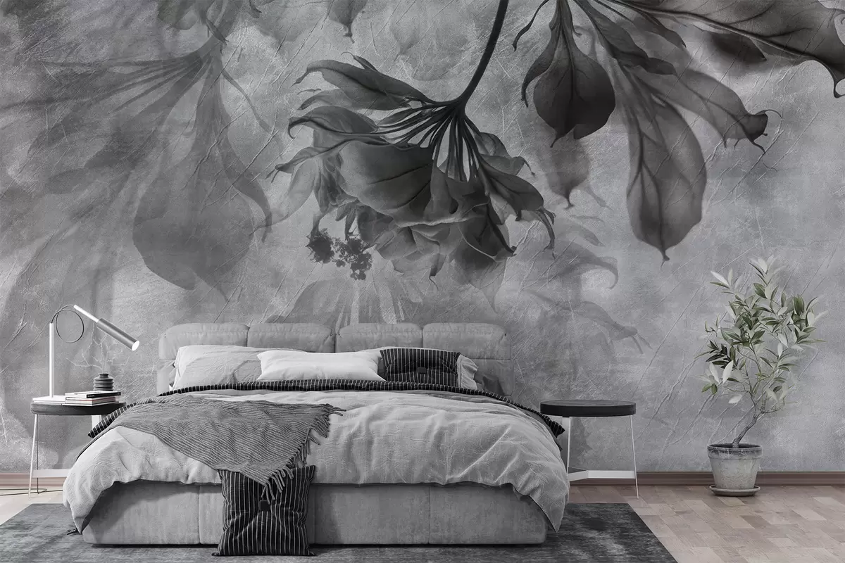 wall murals Delicate translucent branches in gray u93927v2