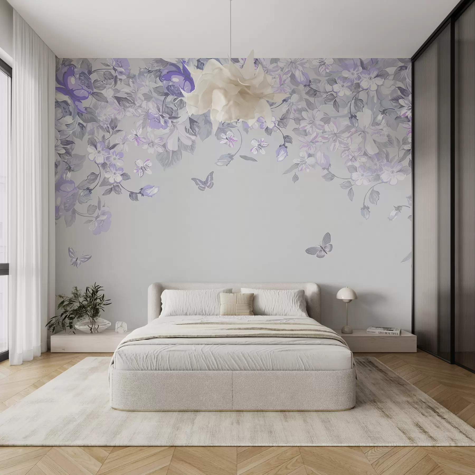 wall murals Lilac garden with flowers and butterflies u94295v3