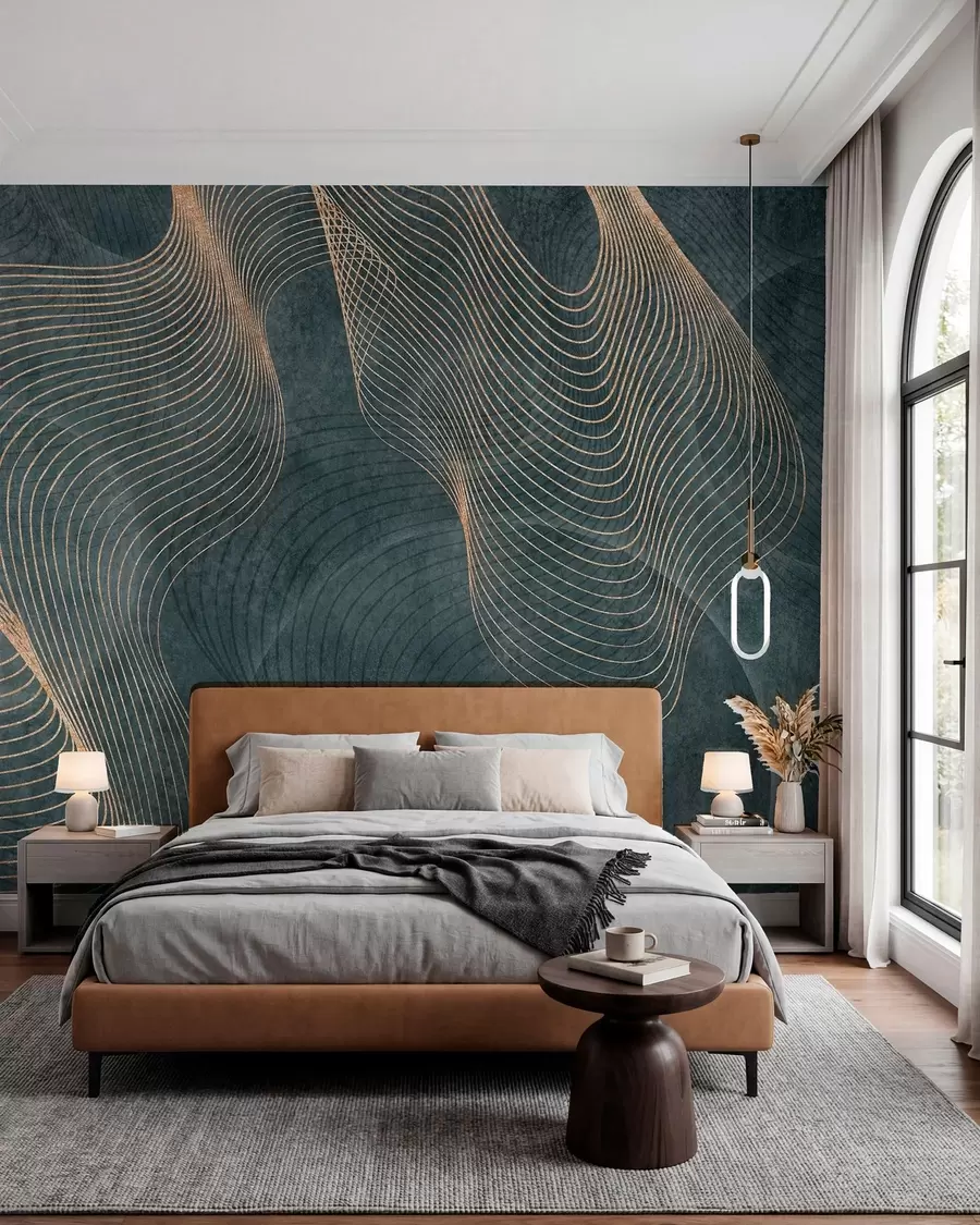 wall murals Wavy lines in green colour  u97469v1