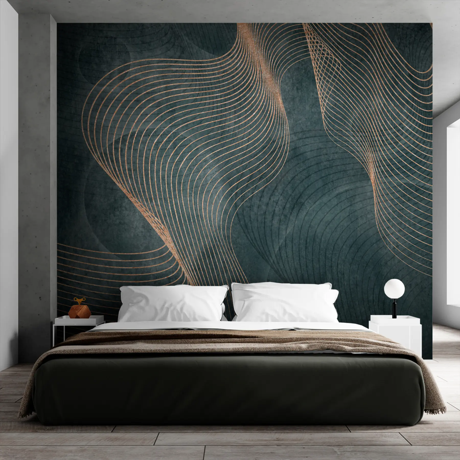 wall murals Wavy lines in green colour  u97469v1