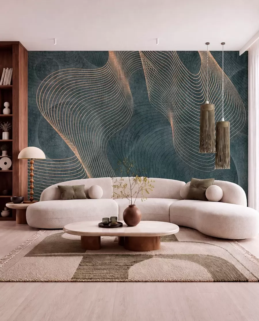 wall murals Wavy lines in green colour  u97469v1