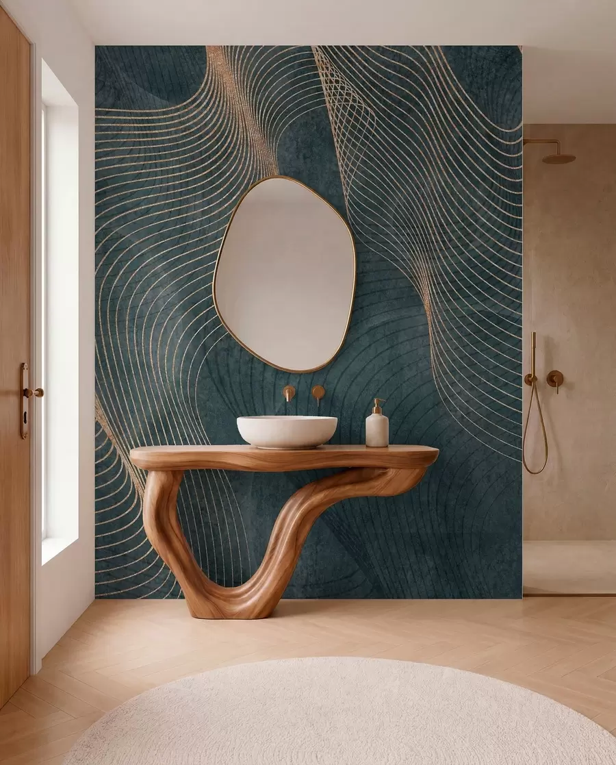 wall murals Wavy lines in green colour  u97469v1