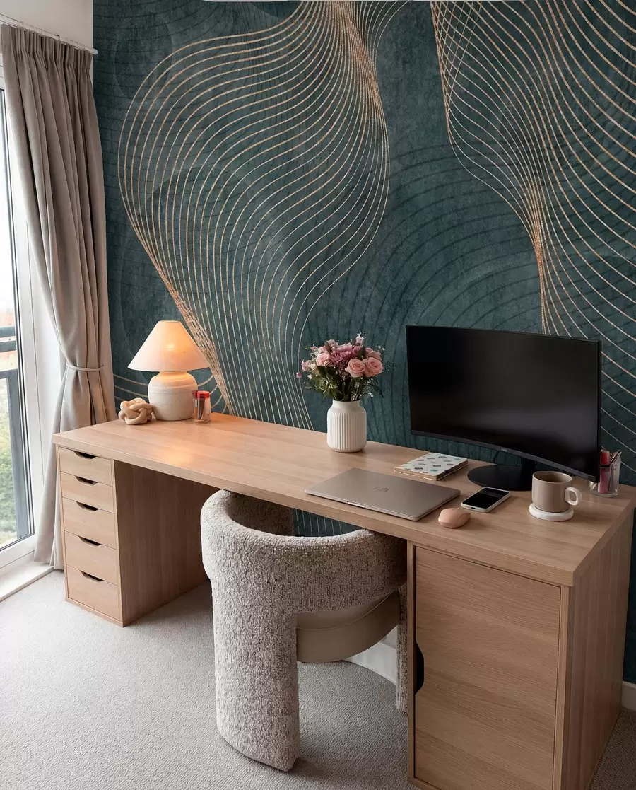 wall murals Wavy lines in green colour  u97469v1